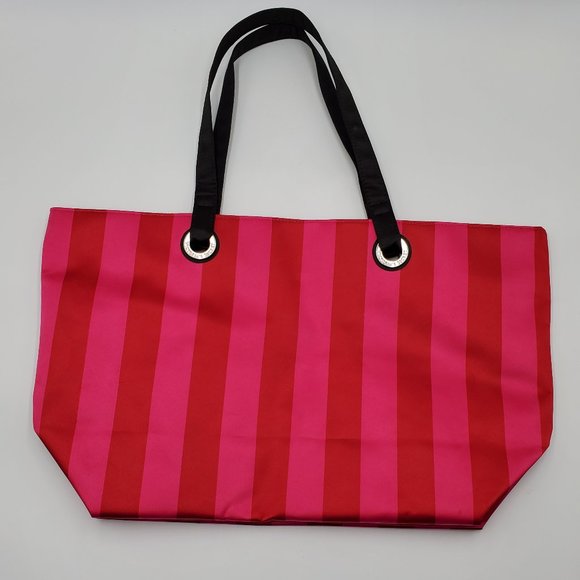 Victoria’s Secret Studded Red & Pink Striped Tote Bag - Picture 3 of 16